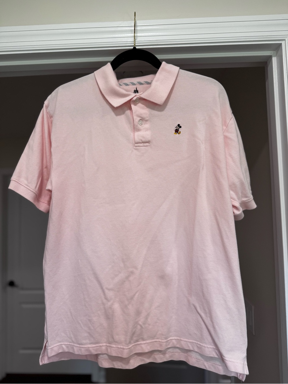 Men's Pink Polo Shirt with Embroidered Mickey Mouse Character